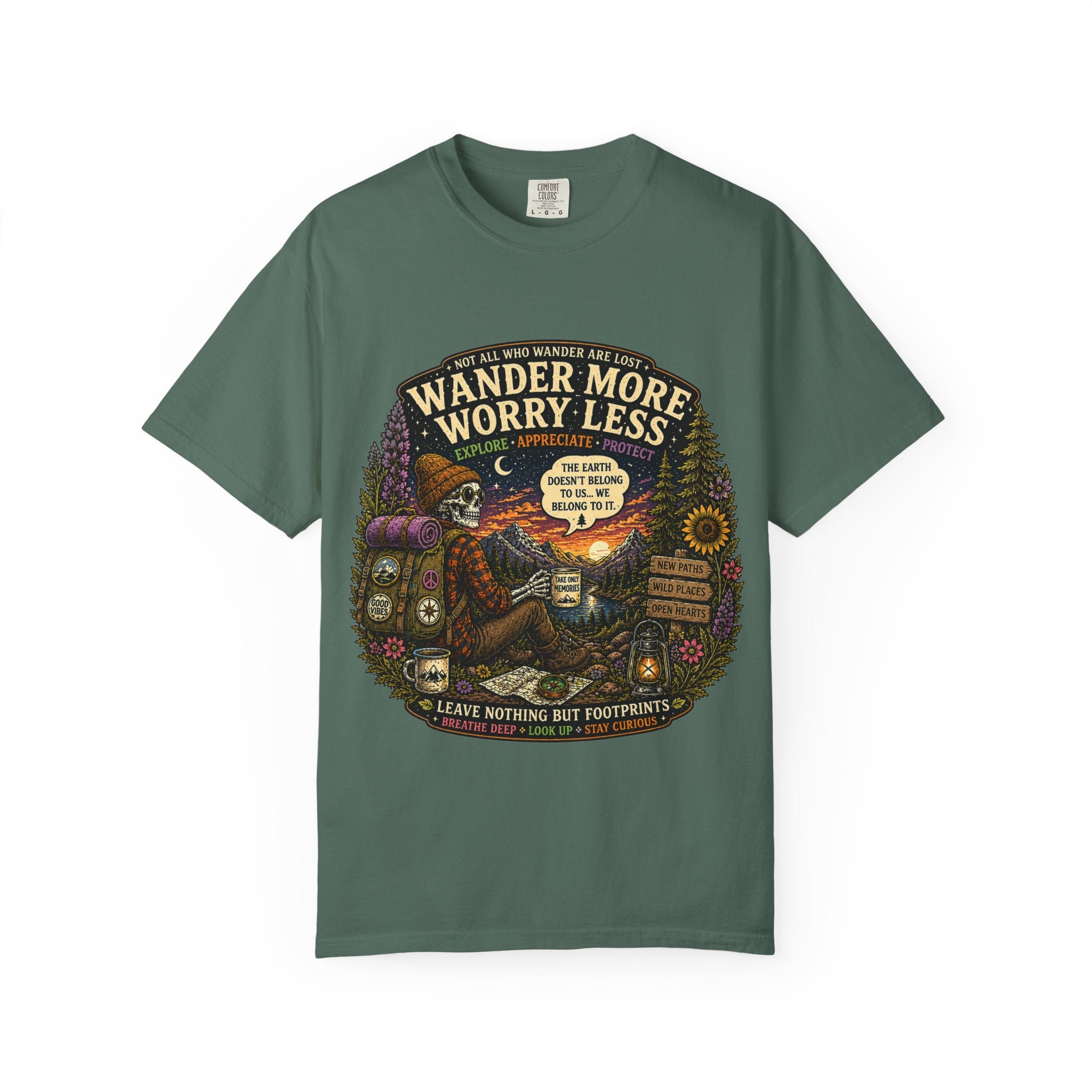 Wander More Worry Less T-Shirt — Adventure Travel Graphic Tee