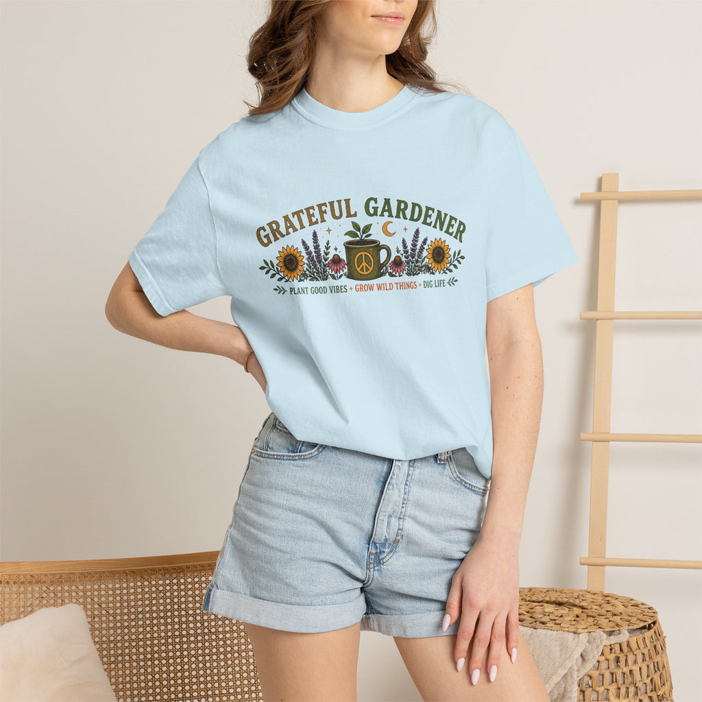 Grateful Gardener T-Shirt — Vintage Gardening Graphic Tee ("Grateful Gardener" Sunflower Design)