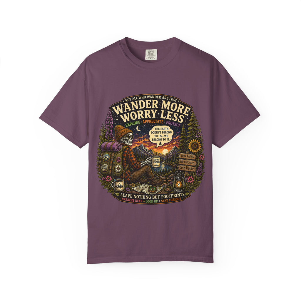 Wander More Worry Less T-Shirt — Adventure Travel Graphic Tee