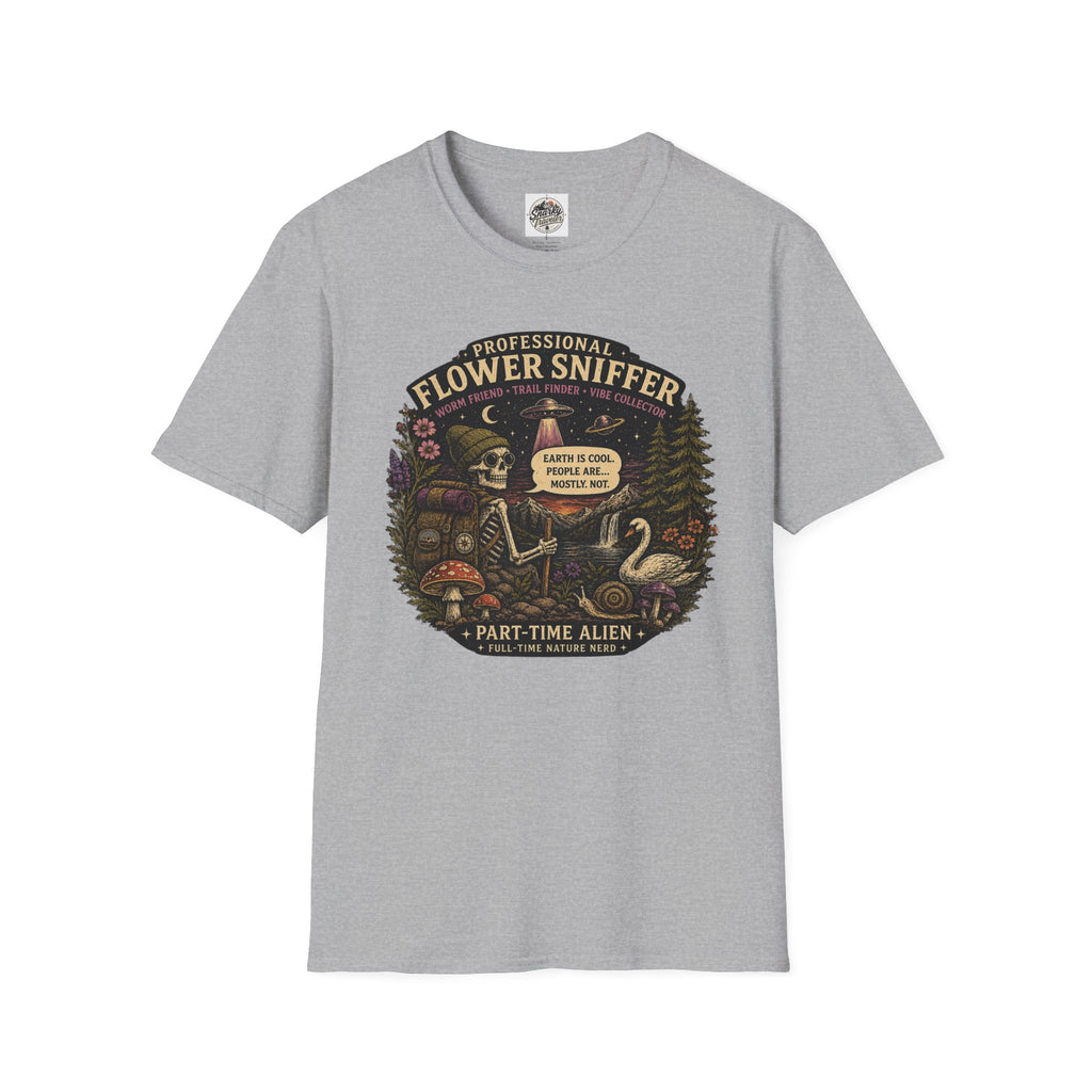 Flower Sniffer Vintage Graphic Tee — "Professional Flower Sniffer / Part-Time Alien"