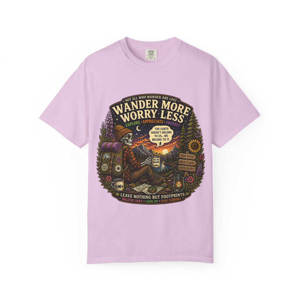 Wander More Worry Less T-Shirt — Adventure Travel Graphic Tee