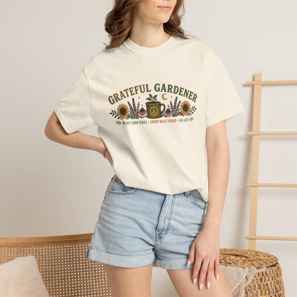 Grateful Gardener T-Shirt — Vintage Gardening Graphic Tee ("Grateful Gardener" Sunflower Design)