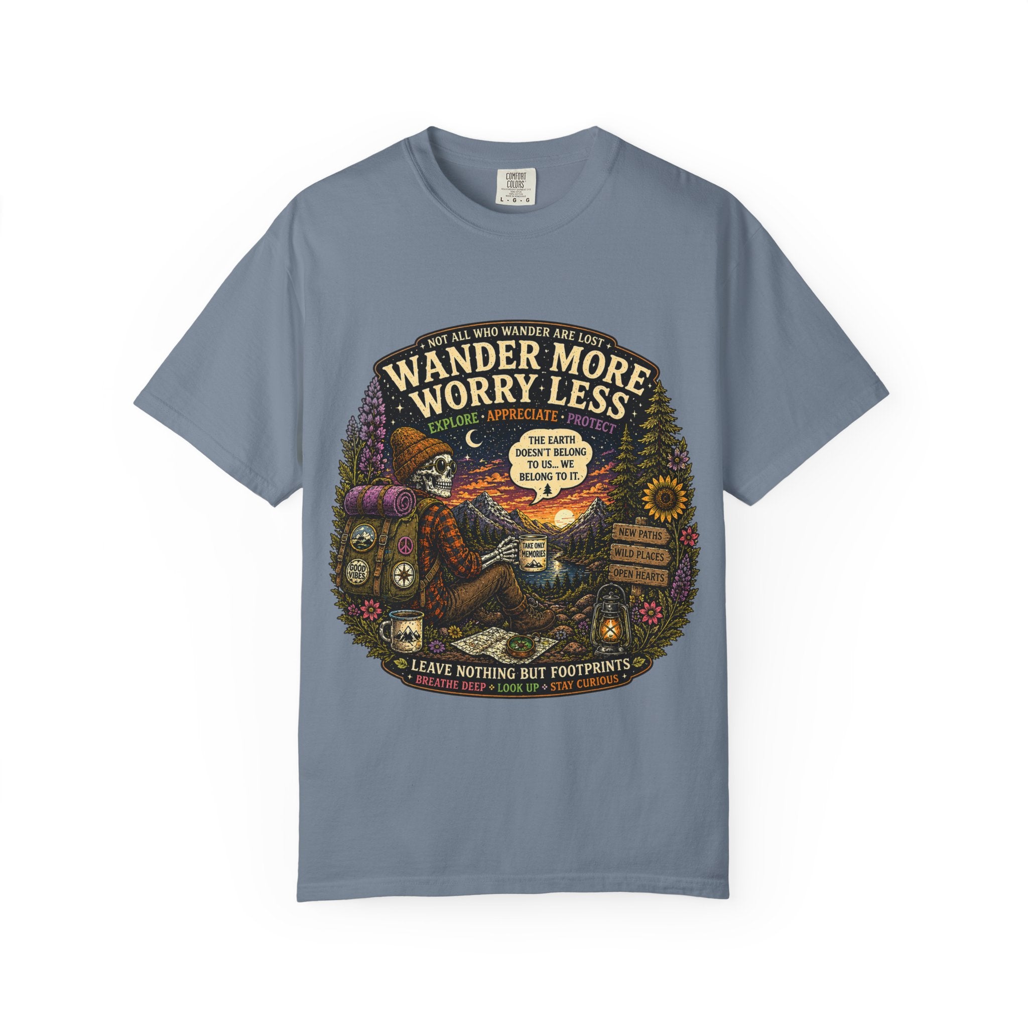 Wander More Worry Less T-Shirt — Adventure Travel Graphic Tee