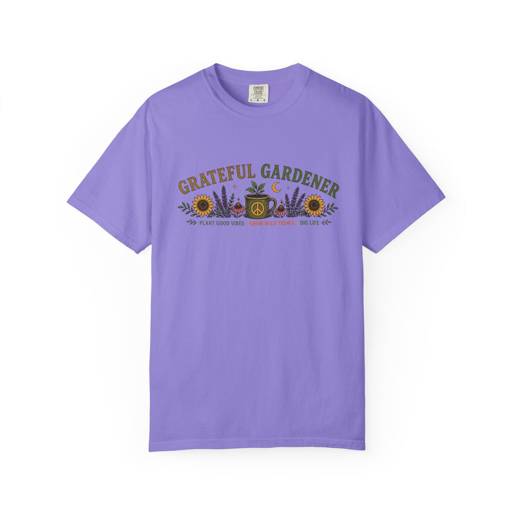 Grateful Gardener T-Shirt — Vintage Gardening Graphic Tee ("Grateful Gardener" Sunflower Design)