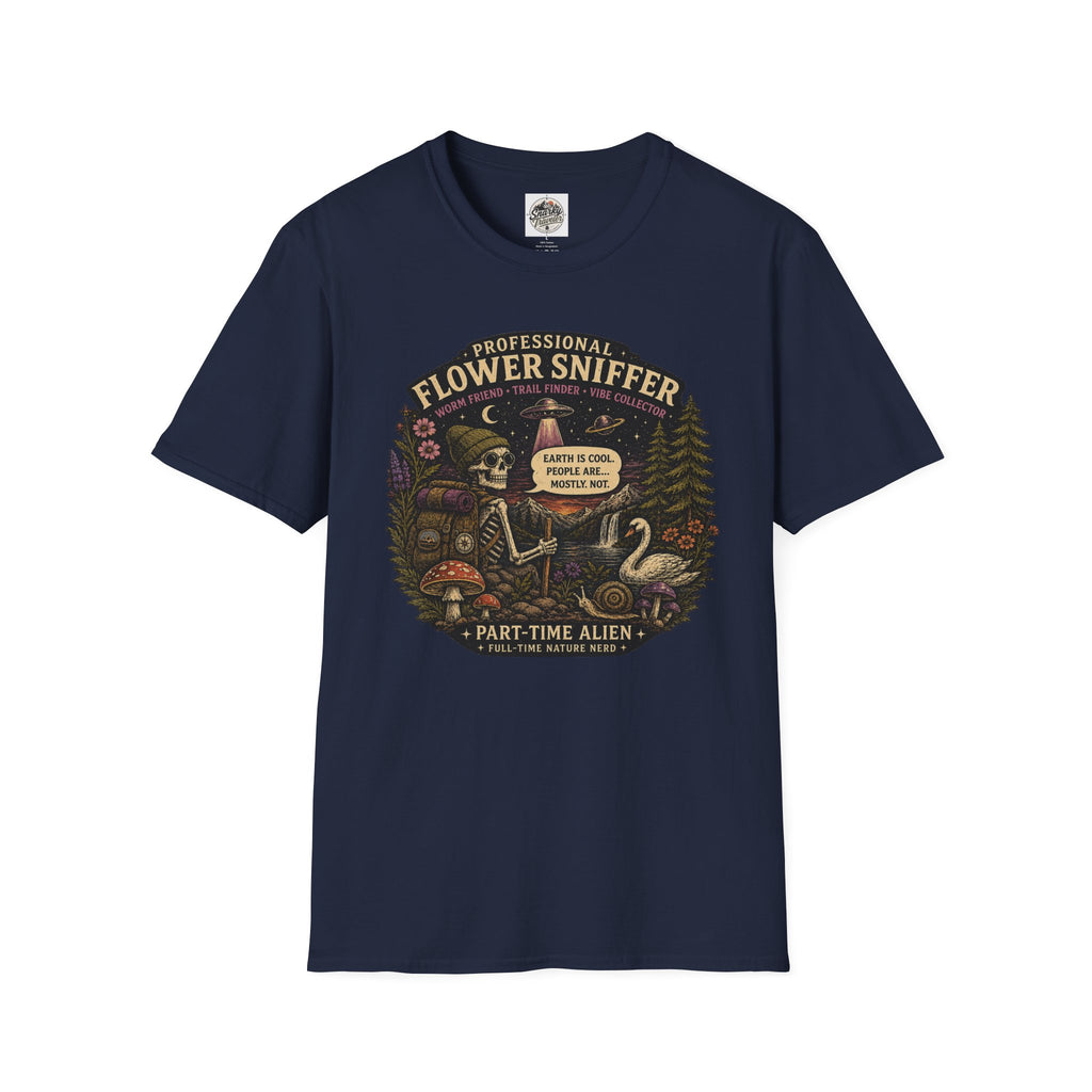Flower Sniffer Vintage Graphic Tee — "Professional Flower Sniffer / Part-Time Alien"