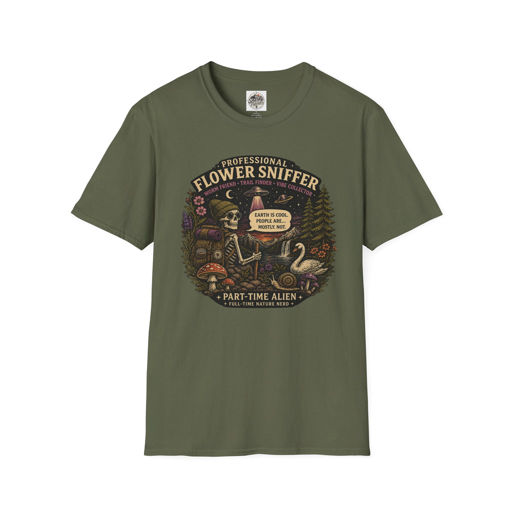 Flower Sniffer Vintage Graphic Tee — "Professional Flower Sniffer / Part-Time Alien"