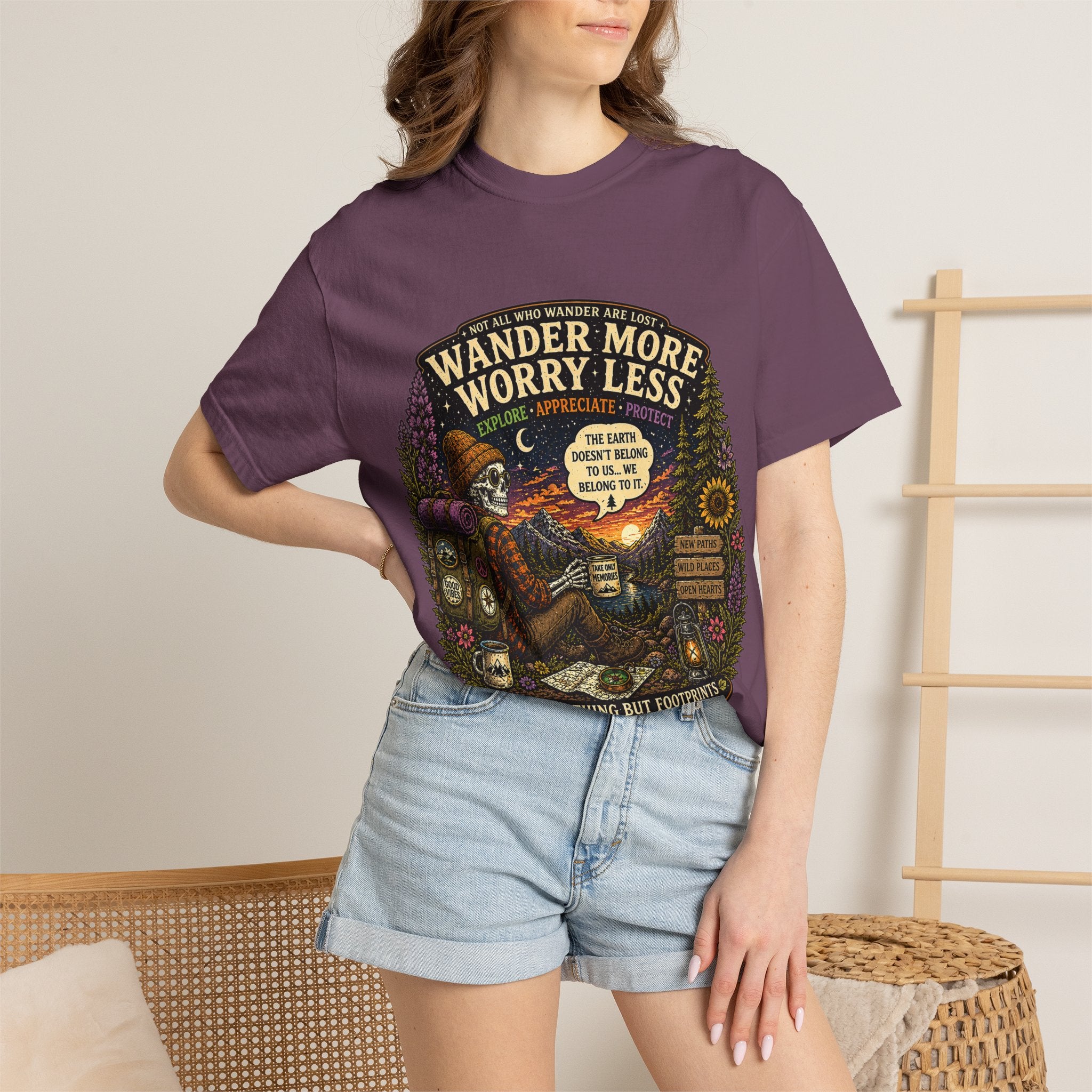 Wander More Worry Less T-Shirt — Adventure Travel Graphic Tee