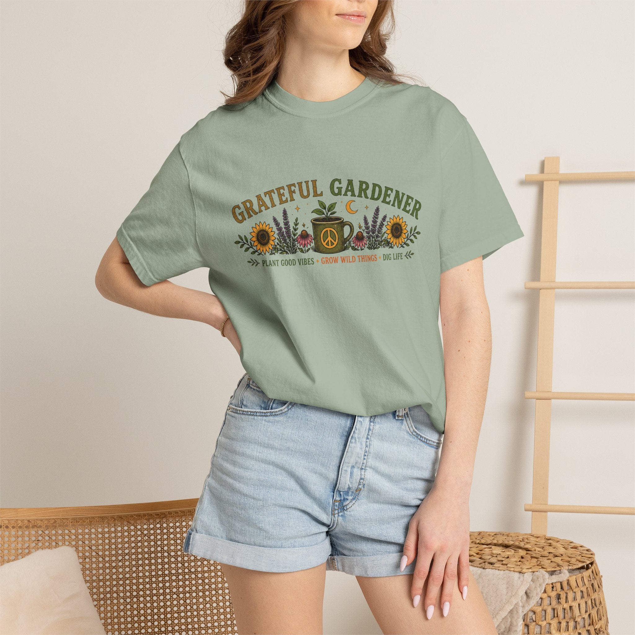 Grateful Gardener T-Shirt — Vintage Gardening Graphic Tee ("Grateful Gardener" Sunflower Design)