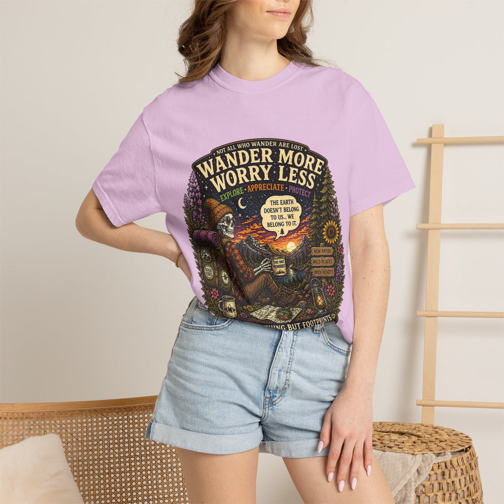Wander More Worry Less T-Shirt — Adventure Travel Graphic Tee