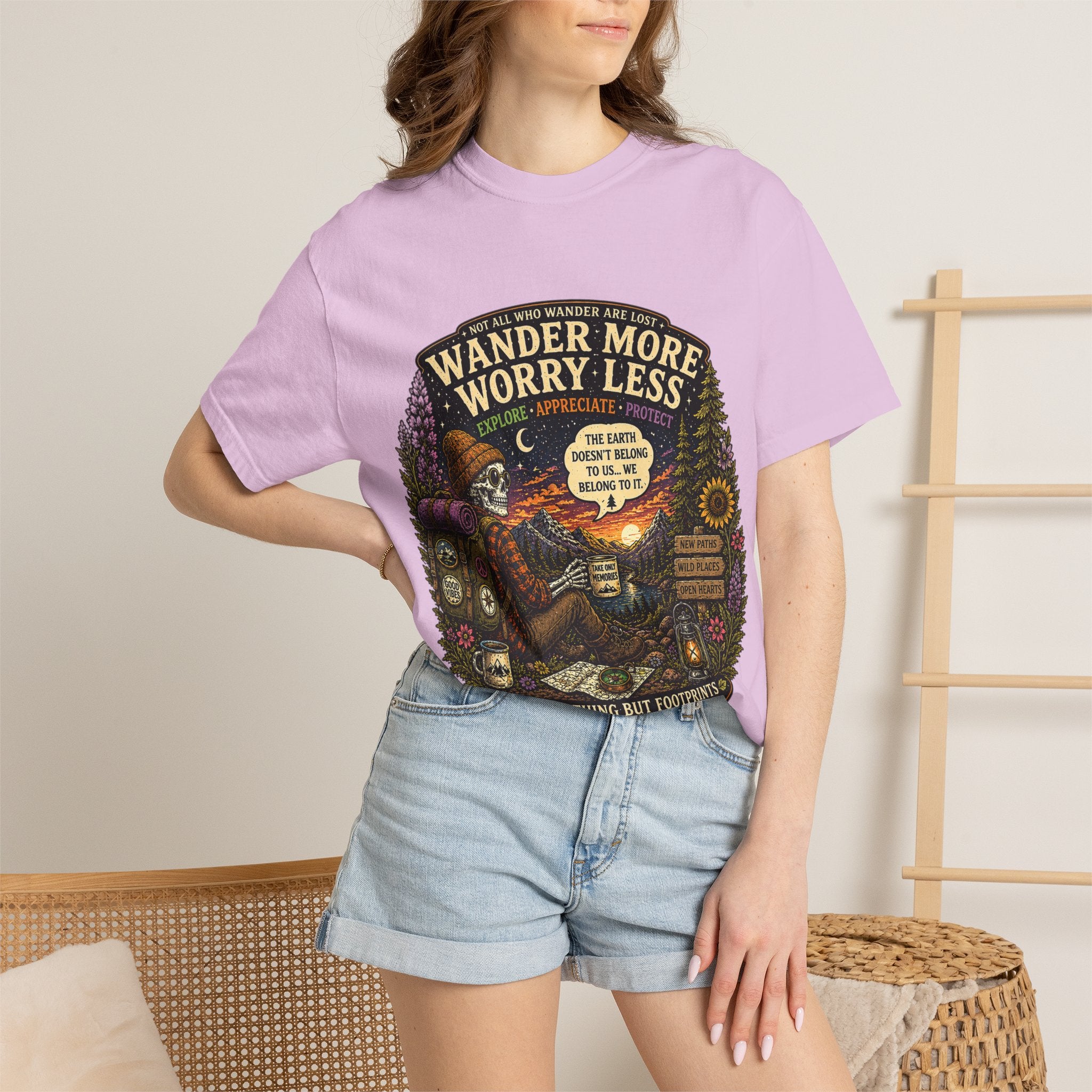 Wander More Worry Less T-Shirt — Adventure Travel Graphic Tee