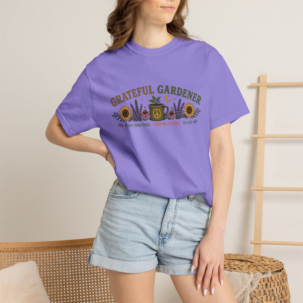 Grateful Gardener T-Shirt — Vintage Gardening Graphic Tee ("Grateful Gardener" Sunflower Design)