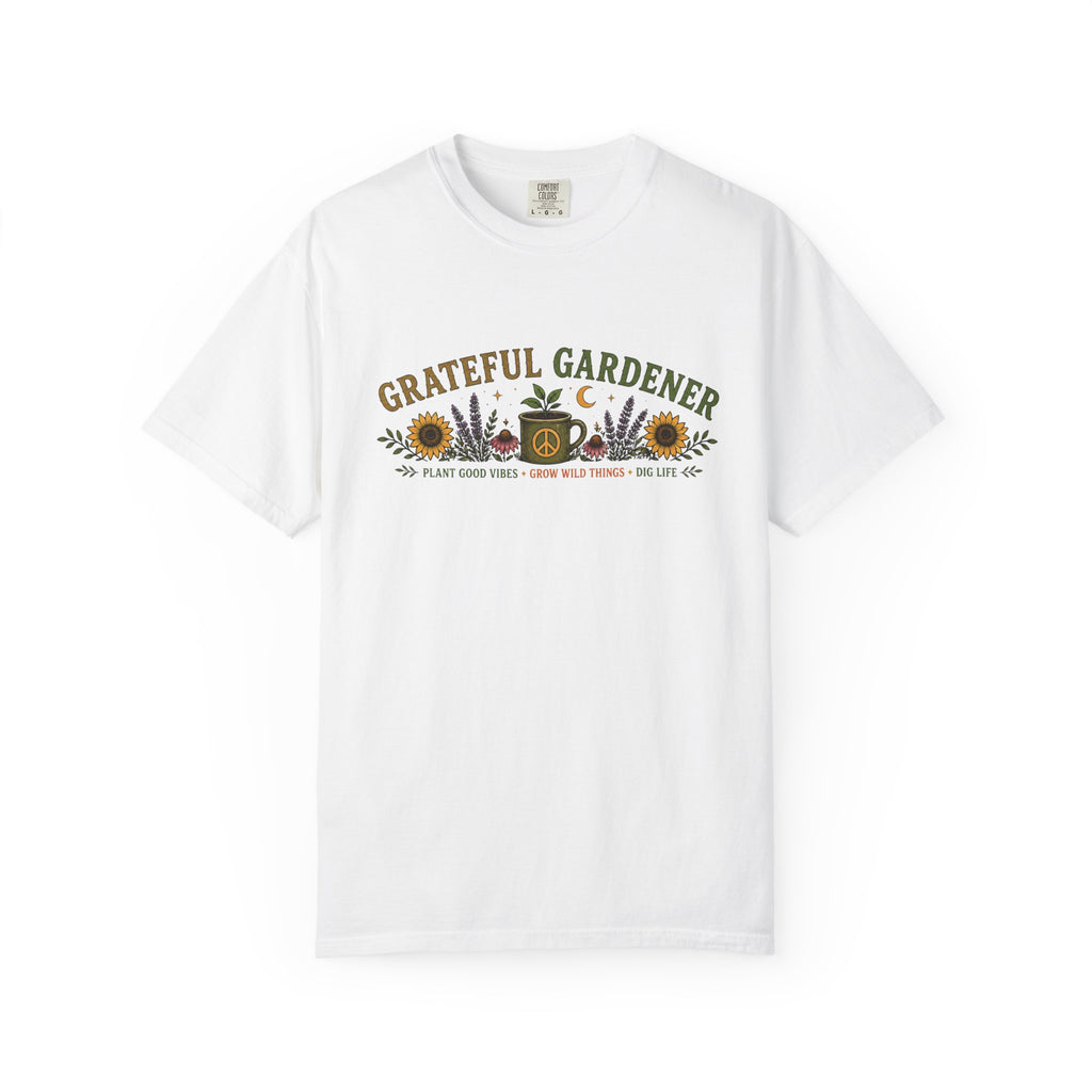 Grateful Gardener T-Shirt — Vintage Gardening Graphic Tee ("Grateful Gardener" Sunflower Design)