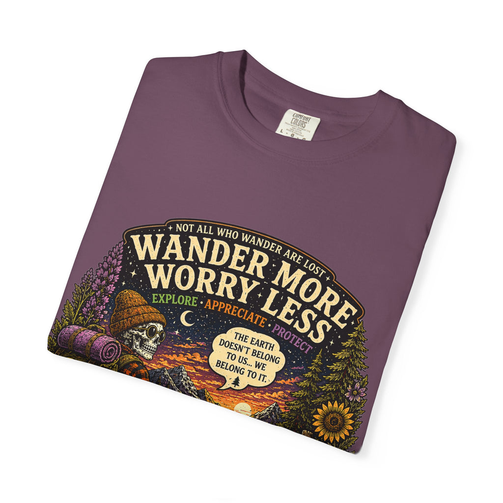 Wander More Worry Less T-Shirt — Adventure Travel Graphic Tee