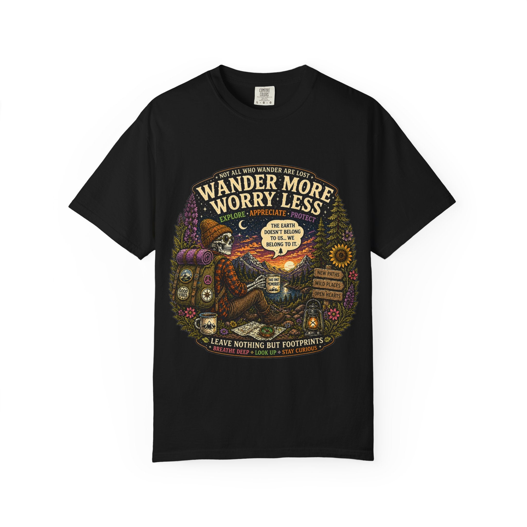 Wander More Worry Less T-Shirt — Adventure Travel Graphic Tee