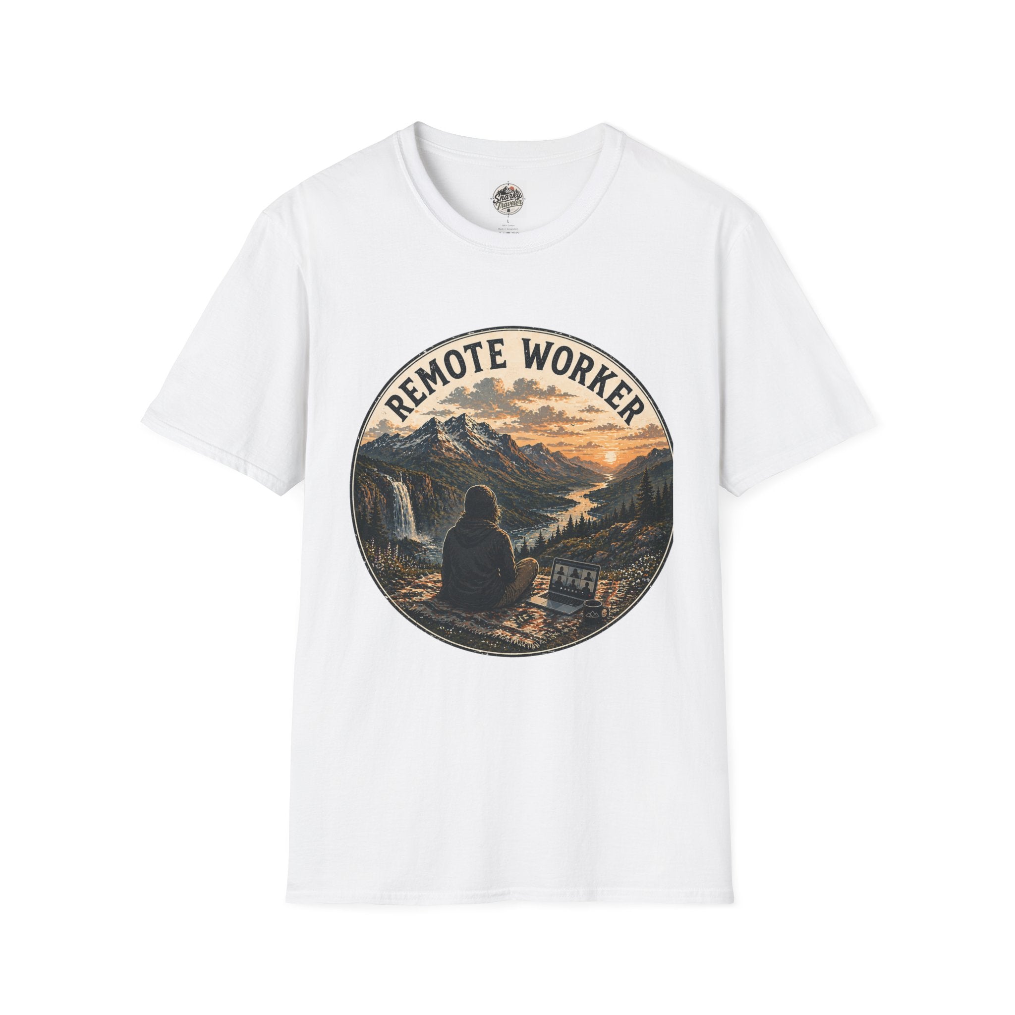 Remote Worker T-Shirt — Mountain Adventure Scenic Tee