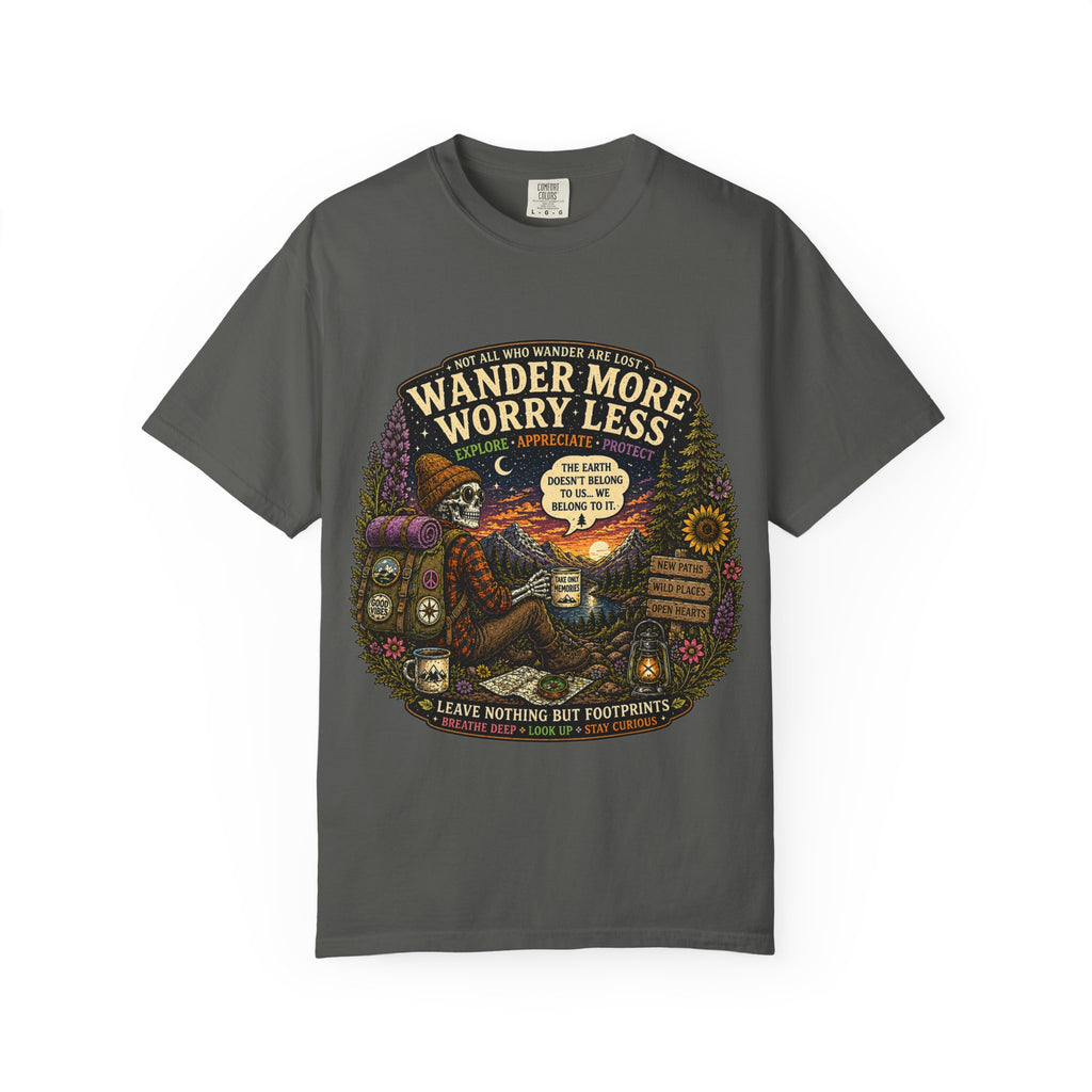 Wander More Worry Less T-Shirt — Adventure Travel Graphic Tee
