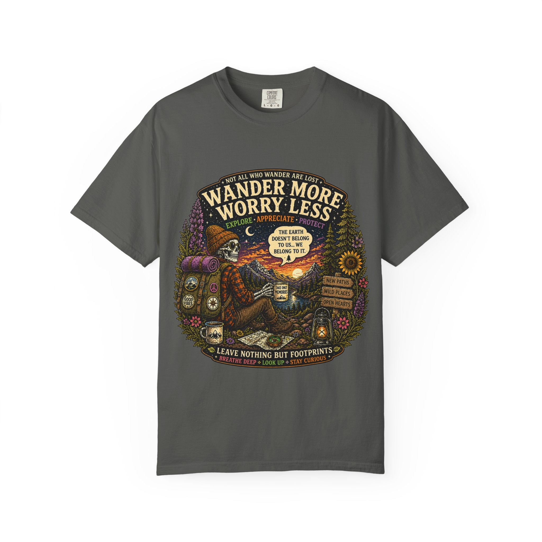 Wander More Worry Less T-Shirt — Adventure Travel Graphic Tee