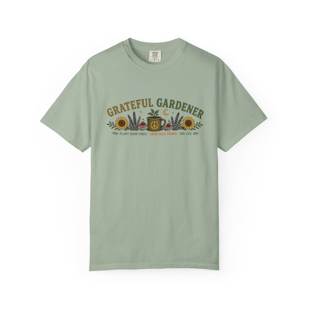 Grateful Gardener T-Shirt — Vintage Gardening Graphic Tee ("Grateful Gardener" Sunflower Design)