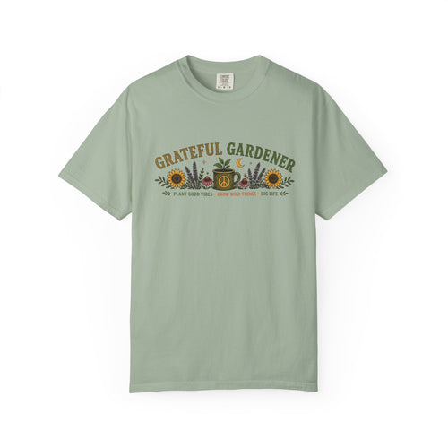 Grateful Gardener T-Shirt — Vintage Gardening Graphic Tee ("Grateful Gardener" Sunflower Design)