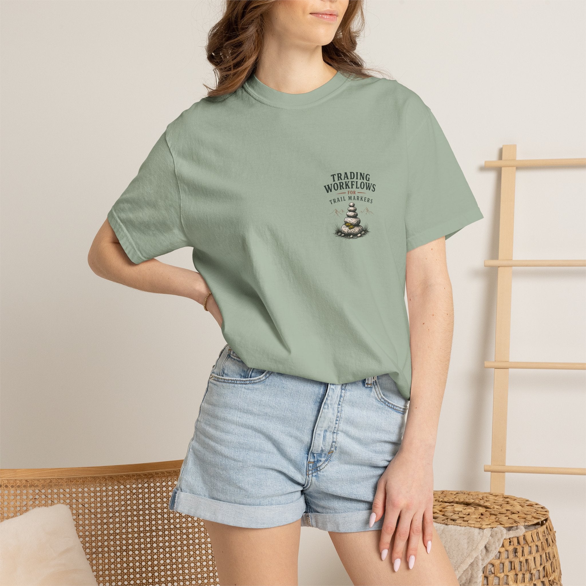 Trading Workflows T-Shirt — Stack of Books Graphic Chest Print