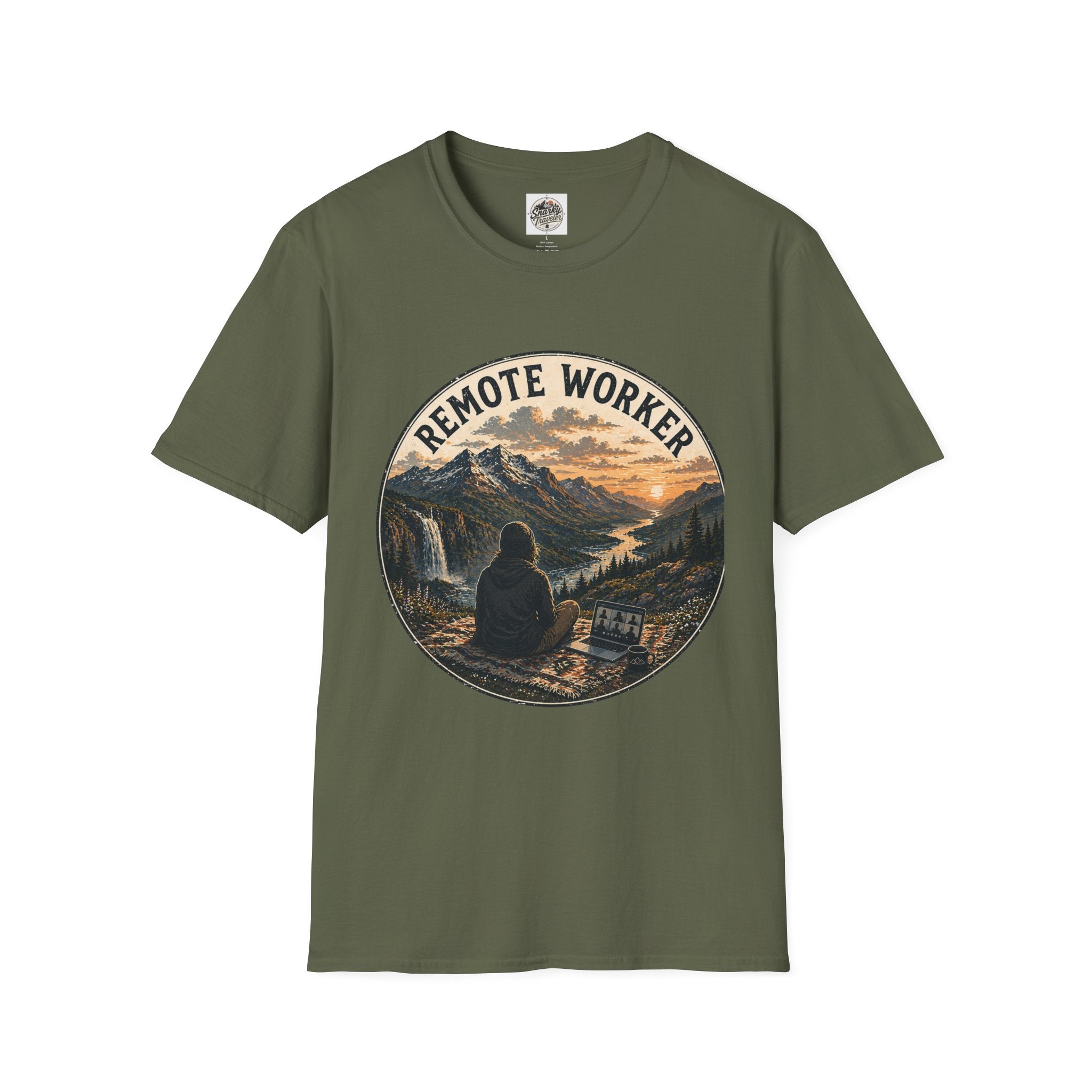 Remote Worker T-Shirt — Mountain Adventure Scenic Tee