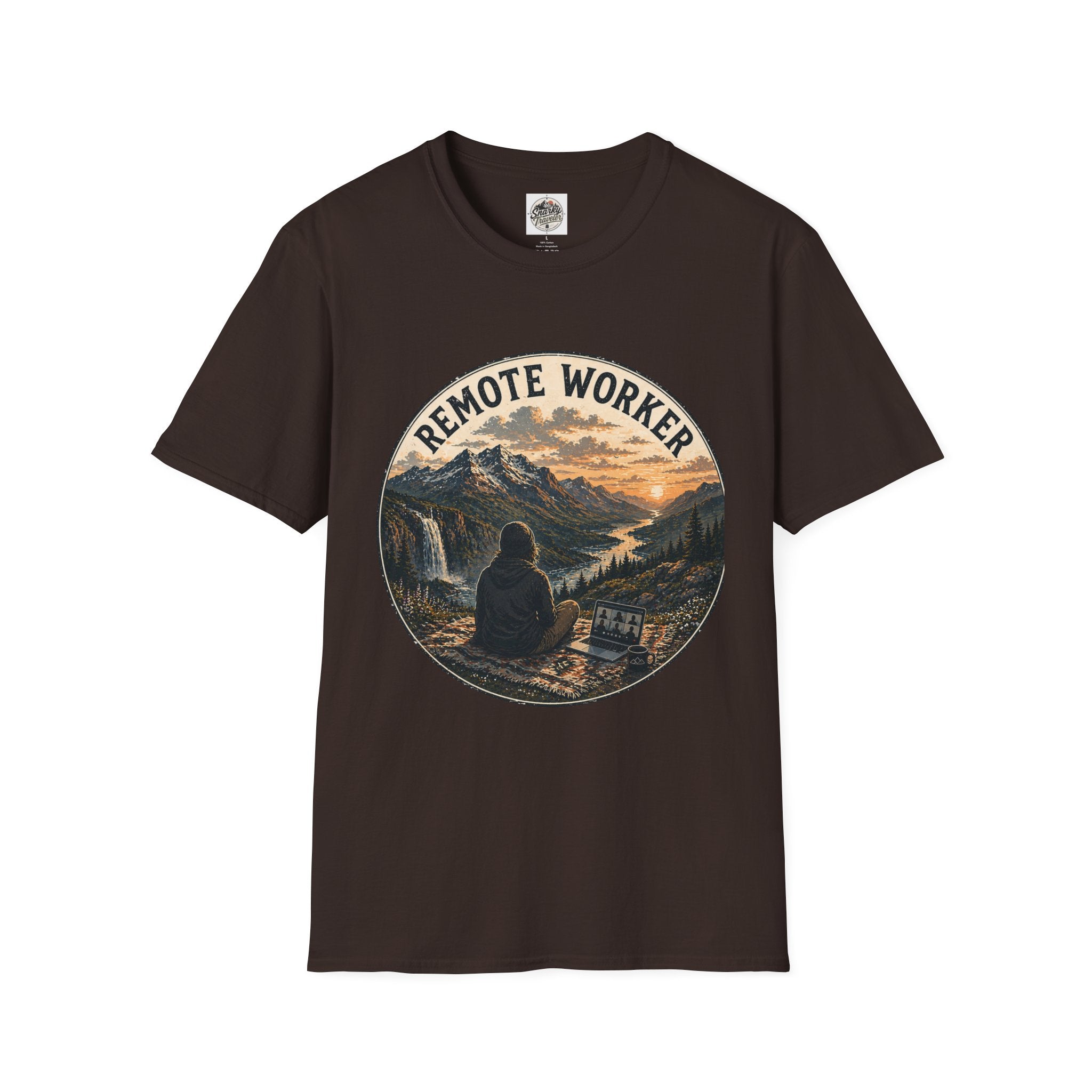 Remote Worker T-Shirt — Mountain Adventure Scenic Tee
