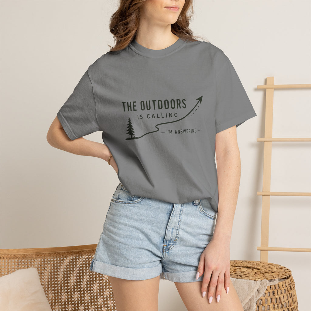 T-Shirt — “The Outdoors Is Calling” Graphic Tee (Adventure, Hiking, Nature Lover)