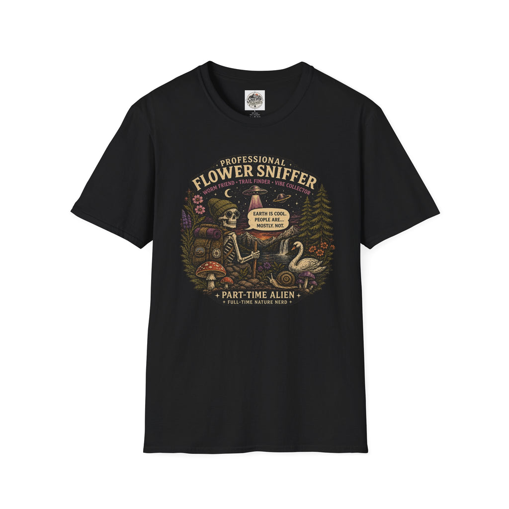 Flower Sniffer Vintage Graphic Tee — "Professional Flower Sniffer / Part-Time Alien"