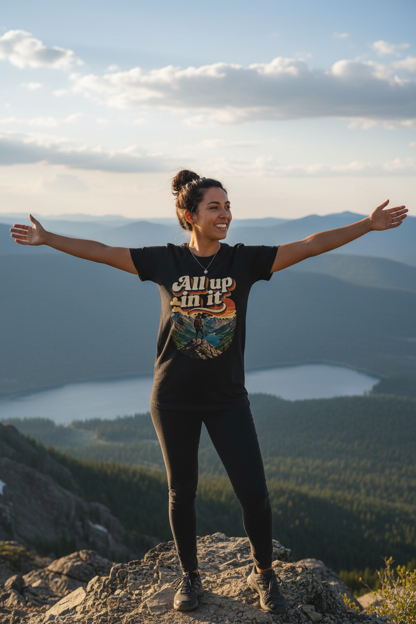 Model wearing "All up in it" shirt